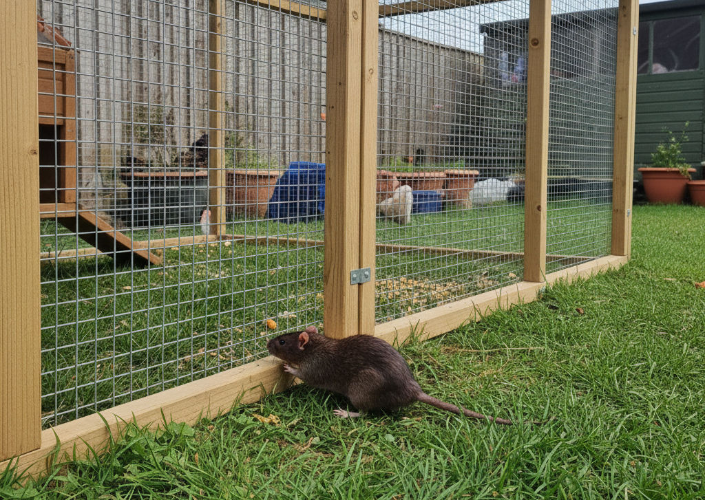 image of a rat unable to get into a rat proof chicken coop