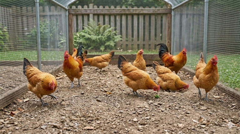a flock of the bantams inside a run, illustrating the post best bantam breeds uk