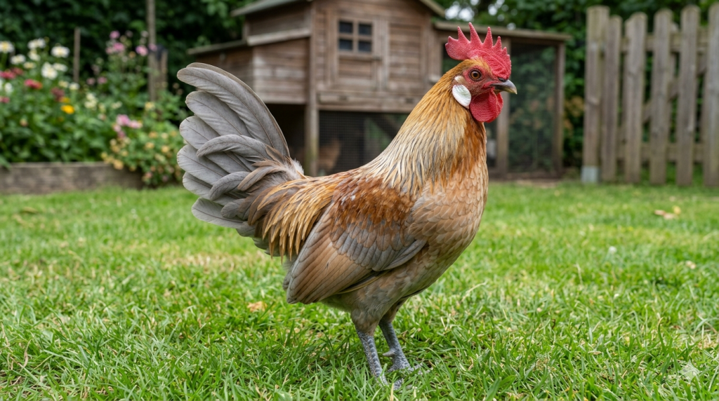 dutch bantam cockerel in a garden