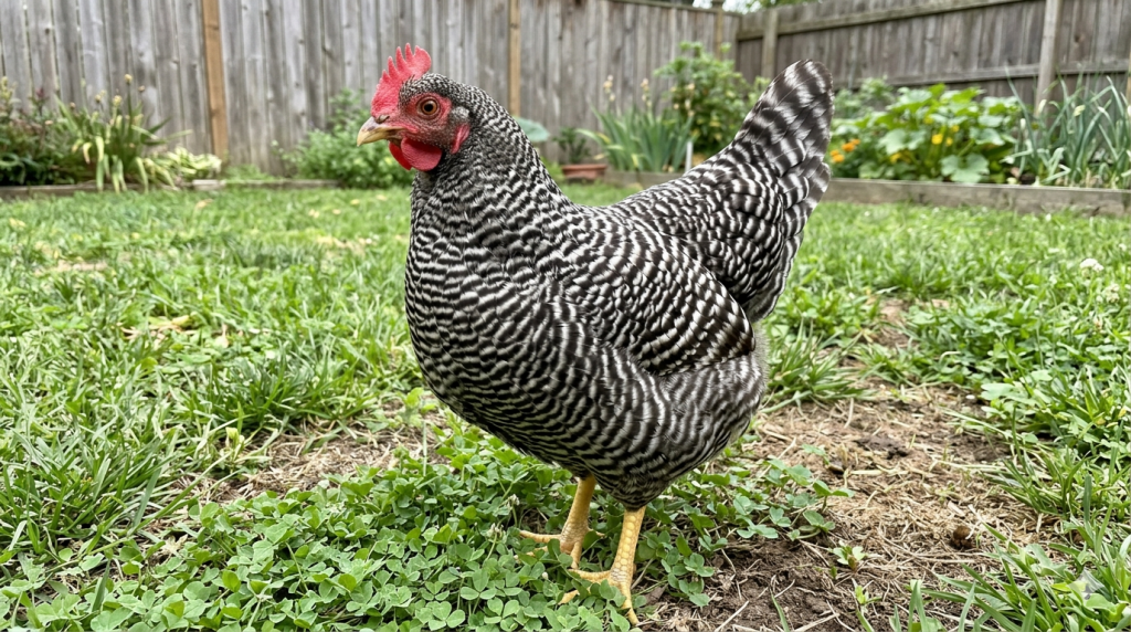 ymouth rock antam in a back yard